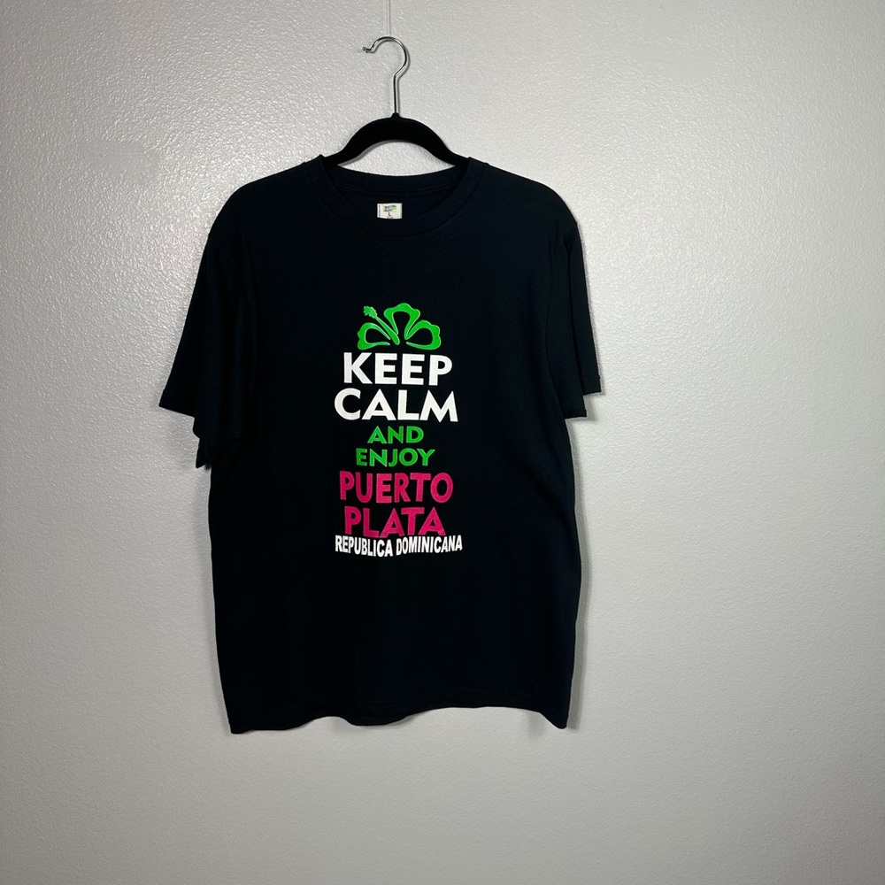 Men’s Shirt  Black Size L Cotton Short Sleeve Keep Calm